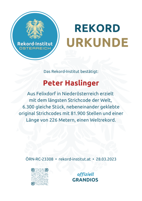 ÖRN-RC-23308 - Weltrekord 1 © Rekord·Institut ÖSTERREICH