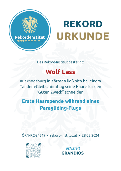 ÖRN-RC-24519 - Erste Haarspende während eines Paragliding-Flugs© Rekord·Institut ÖSTERREICH