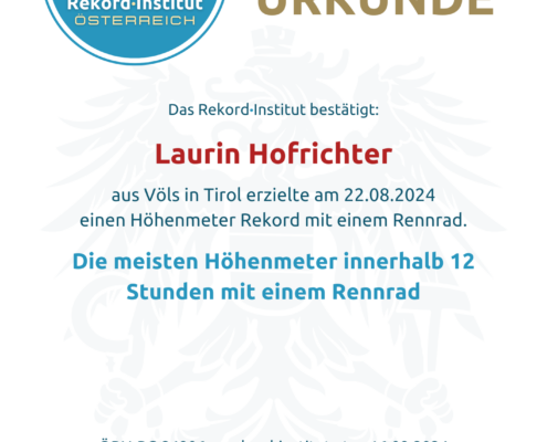 ÖRN-RC-24906 - Die meisten Höhenmeter innerhalb 12 Stunden mit einem Rennrad © Rekord·Institut ÖSTERREICH